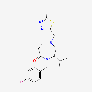 molecular formula C19H25FN4OS B5455556 4-(4-fluorobenzyl)-3-isopropyl-1-[(5-methyl-1,3,4-thiadiazol-2-yl)methyl]-1,4-diazepan-5-one 