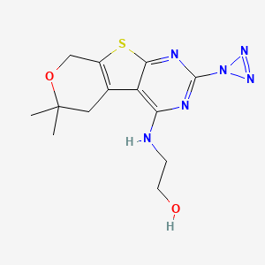 molecular formula C13H16N6O2S B5455843 2-[[12,12-Dimethyl-5-(triazirin-1-yl)-11-oxa-8-thia-4,6-diazatricyclo[7.4.0.02,7]trideca-1(9),2,4,6-tetraen-3-yl]amino]ethanol 