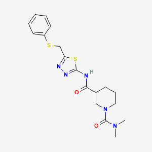 molecular formula C18H23N5O2S2 B5455942 N,N-DIMETHYL-N-{5-[(PHENYLSULFANYL)METHYL]-1,3,4-THIADIAZOL-2-YL}TETRAHYDRO-1,3(2H)-PYRIDINEDICARBOXAMIDE 