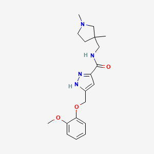 molecular formula C19H26N4O3 B5456595 N-[(1,3-dimethylpyrrolidin-3-yl)methyl]-5-[(2-methoxyphenoxy)methyl]-1H-pyrazole-3-carboxamide 