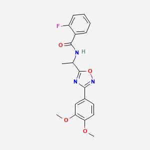 molecular formula C19H18FN3O4 B5456744 N-{1-[3-(3,4-dimethoxyphenyl)-1,2,4-oxadiazol-5-yl]ethyl}-2-fluorobenzamide 