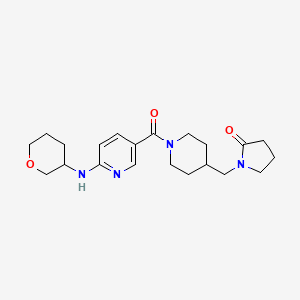 molecular formula C21H30N4O3 B5456772 1-[(1-{[6-(tetrahydro-2H-pyran-3-ylamino)pyridin-3-yl]carbonyl}piperidin-4-yl)methyl]pyrrolidin-2-one 