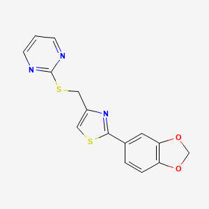 2-({[2-(1,3-benzodioxol-5-yl)-1,3-thiazol-4-yl]methyl}thio)pyrimidine