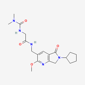 molecular formula C19H27N5O4 B5457002 N-[(6-cyclopentyl-2-methoxy-5-oxo-6,7-dihydro-5H-pyrrolo[3,4-b]pyridin-3-yl)methyl]-2-{[(dimethylamino)carbonyl]amino}acetamide 