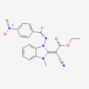 molecular formula C20H17N5O4 B5457005 ethyl cyano{1-methyl-3-[(4-nitrobenzylidene)amino]-1,3-dihydro-2H-benzimidazol-2-ylidene}acetate 