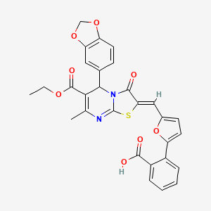 2-(5-{[5-(1,3-benzodioxol-5-yl)-6-(ethoxycarbonyl)-7-methyl-3-oxo-5H-[1,3]thiazolo[3,2-a]pyrimidin-2(3H)-ylidene]methyl}-2-furyl)benzoic acid