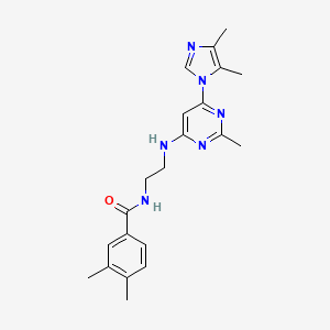 molecular formula C21H26N6O B5457266 N-(2-{[6-(4,5-dimethyl-1H-imidazol-1-yl)-2-methyl-4-pyrimidinyl]amino}ethyl)-3,4-dimethylbenzamide 