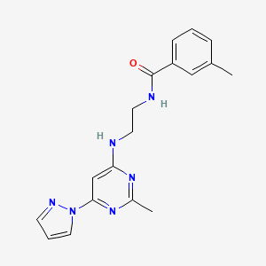 molecular formula C18H20N6O B5457411 3-methyl-N-(2-{[2-methyl-6-(1H-pyrazol-1-yl)-4-pyrimidinyl]amino}ethyl)benzamide 