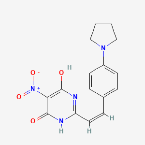 molecular formula C16H16N4O4 B5457543 6-hydroxy-5-nitro-2-{2-[4-(1-pyrrolidinyl)phenyl]vinyl}-4(3H)-pyrimidinone 