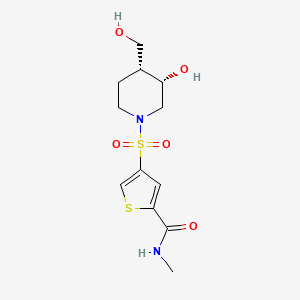 molecular formula C12H18N2O5S2 B5457557 4-{[(3S*,4R*)-3-hydroxy-4-(hydroxymethyl)-1-piperidinyl]sulfonyl}-N-methyl-2-thiophenecarboxamide 