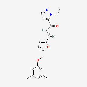 molecular formula C21H22N2O3 B5457657 3-{5-[(3,5-dimethylphenoxy)methyl]-2-furyl}-1-(1-ethyl-1H-pyrazol-5-yl)-2-propen-1-one 