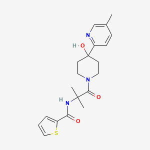 molecular formula C20H25N3O3S B5457960 N-{2-[4-hydroxy-4-(5-methylpyridin-2-yl)piperidin-1-yl]-1,1-dimethyl-2-oxoethyl}thiophene-2-carboxamide 