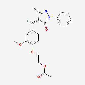 molecular formula C22H22N2O5 B5458077 2-{2-methoxy-4-[(3-methyl-5-oxo-1-phenyl-1,5-dihydro-4H-pyrazol-4-ylidene)methyl]phenoxy}ethyl acetate 