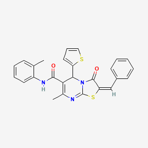 molecular formula C26H21N3O2S2 B5458224 2-benzylidene-7-methyl-N-(2-methylphenyl)-3-oxo-5-(2-thienyl)-2,3-dihydro-5H-[1,3]thiazolo[3,2-a]pyrimidine-6-carboxamide 