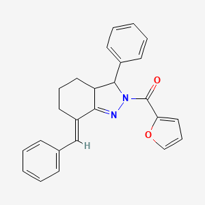 molecular formula C25H22N2O2 B5458458 7-benzylidene-2-(2-furoyl)-3-phenyl-3,3a,4,5,6,7-hexahydro-2H-indazole 