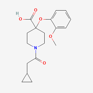 molecular formula C18H23NO5 B5458476 1-(cyclopropylacetyl)-4-(2-methoxyphenoxy)-4-piperidinecarboxylic acid 