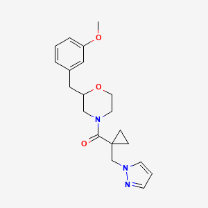 molecular formula C20H25N3O3 B5458537 2-(3-methoxybenzyl)-4-{[1-(1H-pyrazol-1-ylmethyl)cyclopropyl]carbonyl}morpholine 