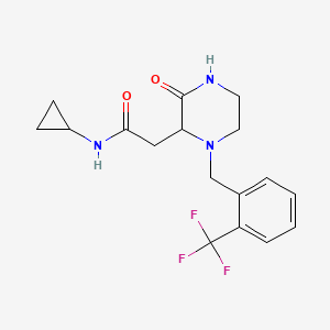 molecular formula C17H20F3N3O2 B5458735 N-cyclopropyl-2-{3-oxo-1-[2-(trifluoromethyl)benzyl]-2-piperazinyl}acetamide 