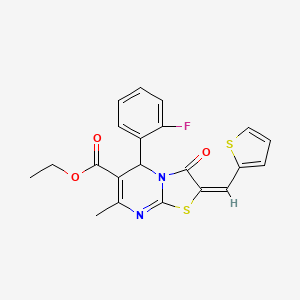 molecular formula C21H17FN2O3S2 B5459036 ethyl 5-(2-fluorophenyl)-7-methyl-3-oxo-2-(2-thienylmethylene)-2,3-dihydro-5H-[1,3]thiazolo[3,2-a]pyrimidine-6-carboxylate 