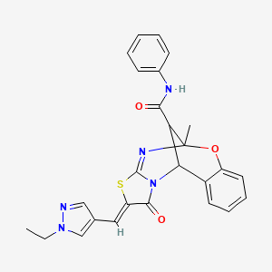 molecular formula C26H23N5O3S B5459436 13-[(1-ethyl-1H-pyrazol-4-yl)methylene]-9-methyl-14-oxo-N-phenyl-8-oxa-12-thia-10,15-diazatetracyclo[7.6.1.0~2,7~.0~11,15~]hexadeca-2,4,6,10-tetraene-16-carboxamide 