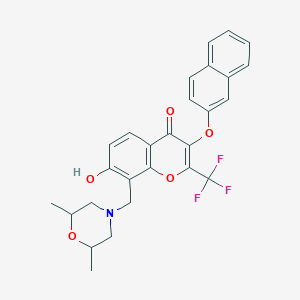 molecular formula C27H24F3NO5 B5459576 8-[(2,6-dimethyl-4-morpholinyl)methyl]-7-hydroxy-3-(2-naphthyloxy)-2-(trifluoromethyl)-4H-chromen-4-one 