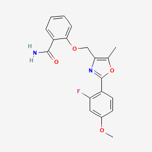 molecular formula C19H17FN2O4 B5459632 2-{[2-(2-fluoro-4-methoxyphenyl)-5-methyl-1,3-oxazol-4-yl]methoxy}benzamide 