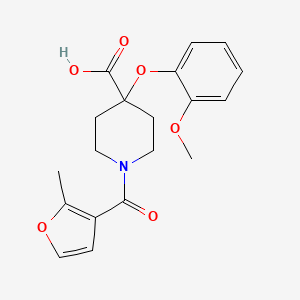 molecular formula C19H21NO6 B5459763 4-(2-methoxyphenoxy)-1-(2-methyl-3-furoyl)-4-piperidinecarboxylic acid 