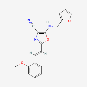 molecular formula C18H15N3O3 B5459807 5-[(2-furylmethyl)amino]-2-[2-(2-methoxyphenyl)vinyl]-1,3-oxazole-4-carbonitrile 