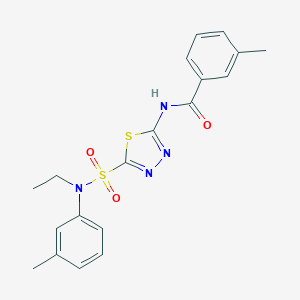 molecular formula C19H20N4O3S2 B545996 N-(5-{[ethyl(3-methylphenyl)amino]sulfonyl}-1,3,4-thiadiazol-2-yl)-3-methylbenzamide 