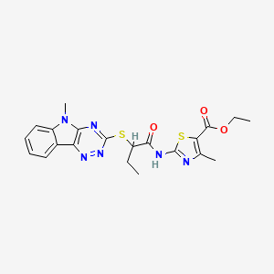 molecular formula C21H22N6O3S2 B5460029 ethyl 4-methyl-2-({2-[(5-methyl-5H-[1,2,4]triazino[5,6-b]indol-3-yl)thio]butanoyl}amino)-1,3-thiazole-5-carboxylate 