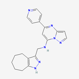 molecular formula C20H21N7 B5460122 N-(1,4,5,6,7,8-hexahydrocyclohepta[c]pyrazol-3-ylmethyl)-5-(4-pyridinyl)pyrazolo[1,5-a]pyrimidin-7-amine 