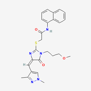 molecular formula C25H27N5O3S B5460181 2-{[4-[(1,3-dimethyl-1H-pyrazol-4-yl)methylene]-1-(3-methoxypropyl)-5-oxo-4,5-dihydro-1H-imidazol-2-yl]thio}-N-1-naphthylacetamide 