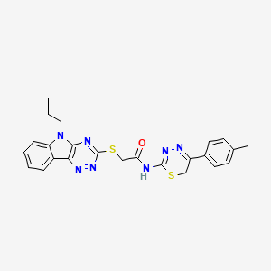 molecular formula C24H23N7OS2 B5460212 N-[5-(4-methylphenyl)-6H-1,3,4-thiadiazin-2-yl]-2-[(5-propyl-5H-[1,2,4]triazino[5,6-b]indol-3-yl)thio]acetamide 
