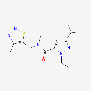 molecular formula C14H21N5OS B5460532 1-ethyl-3-isopropyl-N-methyl-N-[(4-methyl-1,2,3-thiadiazol-5-yl)methyl]-1H-pyrazole-5-carboxamide 