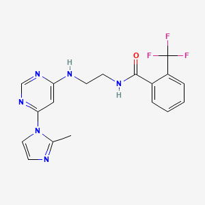 molecular formula C18H17F3N6O B5460651 N-(2-{[6-(2-methyl-1H-imidazol-1-yl)-4-pyrimidinyl]amino}ethyl)-2-(trifluoromethyl)benzamide 