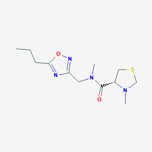 molecular formula C12H20N4O2S B5461089 (4R)-N,3-dimethyl-N-[(5-propyl-1,2,4-oxadiazol-3-yl)methyl]-1,3-thiazolidine-4-carboxamide 