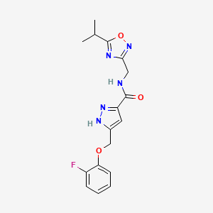 molecular formula C17H18FN5O3 B5461431 5-[(2-fluorophenoxy)methyl]-N-[(5-isopropyl-1,2,4-oxadiazol-3-yl)methyl]-1H-pyrazole-3-carboxamide 