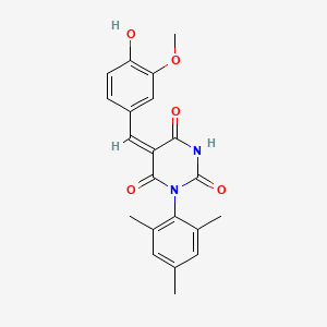 molecular formula C21H20N2O5 B5461659 5-(4-hydroxy-3-methoxybenzylidene)-1-mesityl-2,4,6(1H,3H,5H)-pyrimidinetrione 