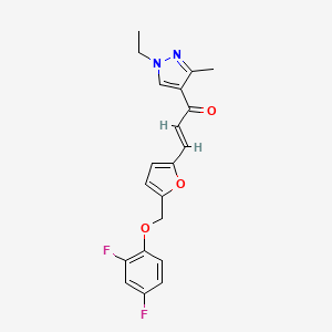 molecular formula C20H18F2N2O3 B5461707 3-{5-[(2,4-difluorophenoxy)methyl]-2-furyl}-1-(1-ethyl-3-methyl-1H-pyrazol-4-yl)-2-propen-1-one 