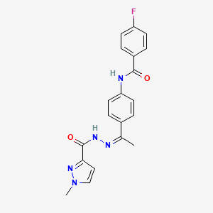molecular formula C20H18FN5O2 B5461722 4-fluoro-N-(4-{N-[(1-methyl-1H-pyrazol-3-yl)carbonyl]ethanehydrazonoyl}phenyl)benzamide 