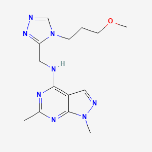 molecular formula C14H20N8O B5461848 N-{[4-(3-methoxypropyl)-4H-1,2,4-triazol-3-yl]methyl}-1,6-dimethyl-1H-pyrazolo[3,4-d]pyrimidin-4-amine 