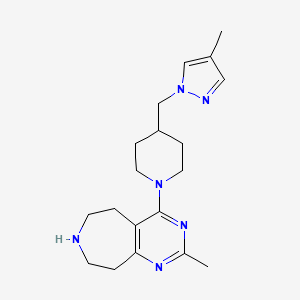 molecular formula C19H28N6 B5462038 2-methyl-4-{4-[(4-methyl-1H-pyrazol-1-yl)methyl]-1-piperidinyl}-6,7,8,9-tetrahydro-5H-pyrimido[4,5-d]azepine dihydrochloride 
