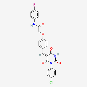 molecular formula C25H17ClFN3O5 B5462048 2-(4-{[1-(4-chlorophenyl)-2,4,6-trioxotetrahydro-5(2H)-pyrimidinylidene]methyl}phenoxy)-N-(4-fluorophenyl)acetamide 