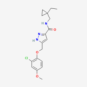 molecular formula C18H22ClN3O3 B5462099 5-[(2-chloro-4-methoxyphenoxy)methyl]-N-[(1-ethylcyclopropyl)methyl]-1H-pyrazole-3-carboxamide 