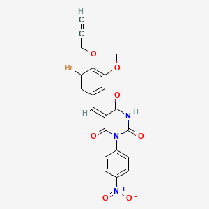 molecular formula C21H14BrN3O7 B5462642 (5E)-5-[(3-bromo-5-methoxy-4-prop-2-ynoxyphenyl)methylidene]-1-(4-nitrophenyl)-1,3-diazinane-2,4,6-trione 