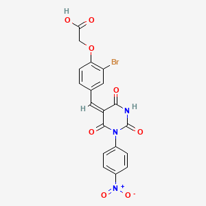 molecular formula C19H12BrN3O8 B5462685 (2-bromo-4-{[1-(4-nitrophenyl)-2,4,6-trioxotetrahydro-5(2H)-pyrimidinylidene]methyl}phenoxy)acetic acid 