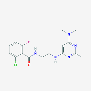 molecular formula C16H19ClFN5O B5463125 2-chloro-N-(2-{[6-(dimethylamino)-2-methyl-4-pyrimidinyl]amino}ethyl)-6-fluorobenzamide 