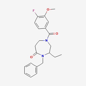 molecular formula C22H25FN2O3 B5463340 4-benzyl-3-ethyl-1-(4-fluoro-3-methoxybenzoyl)-1,4-diazepan-5-one 