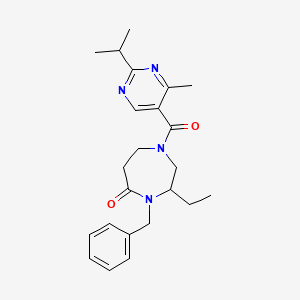 molecular formula C23H30N4O2 B5463371 4-benzyl-3-ethyl-1-[(2-isopropyl-4-methylpyrimidin-5-yl)carbonyl]-1,4-diazepan-5-one 