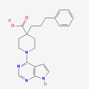 4-(3-phenylpropyl)-1-(7H-pyrrolo[2,3-d]pyrimidin-4-yl)piperidine-4-carboxylic acid